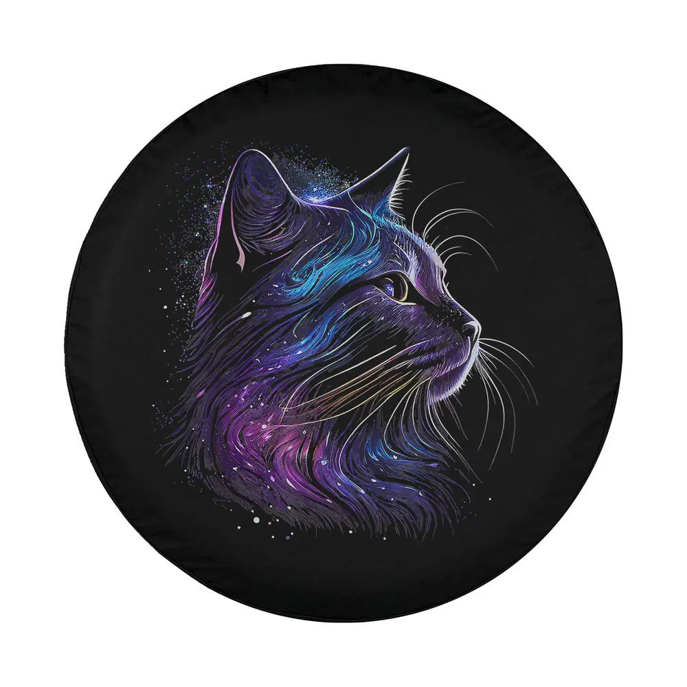 Digital art of galaxy fur cosmic whiskers cat in purple and blue space theme