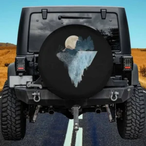 Geometric moon mountain forest spare tire cover with no camera hole for Jeep and RV