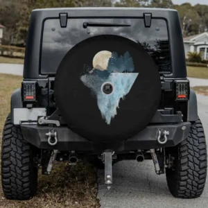 Geometric moon mountain forest spare tire cover with backup camera hole for SUV and camper