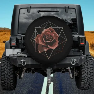 Geometric rose polygon line art spare tire cover for Land Rover Defender without camera hole