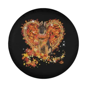 German Shepherd with autumn leaves heart and scarf, Thanksgiving fall spare tire cover art