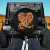 German Shepherd dog in scarf with autumn leaves heart Thanksgiving spare tire cover, no camera hole