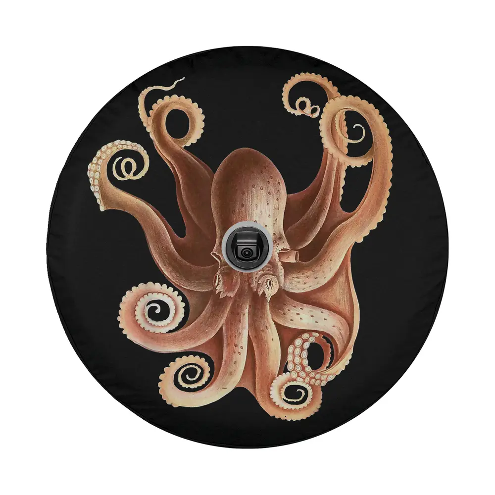 Giant ocean monster tentacles octopus design for spare tire cover closeup