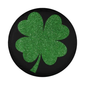 Glitter green shamrock black background St. Patrick's Day tire cover design
