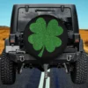 Glitter green shamrock on black background spare tire cover no camera hole