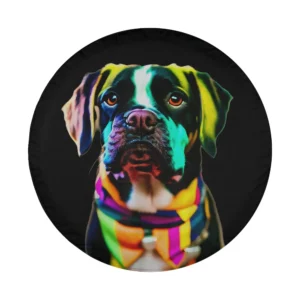 Neon black dog with colorful scarf design for spare tire cover