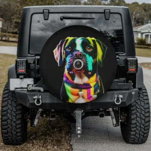 Glow in style black dog colorful scarf spare tire cover with camera hole