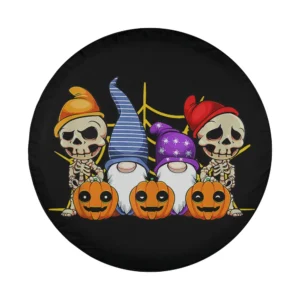 Cartoon gnome skeletons and jack-o-lanterns Halloween tire cover artwork