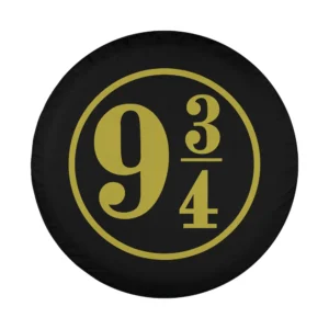 Gold 9 3 4 circle Harry Potter spare tire cover design closeup