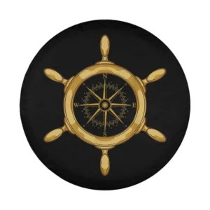 Gold anchor compass sailor wheel nautical design for Jeep Wrangler spare tire cover