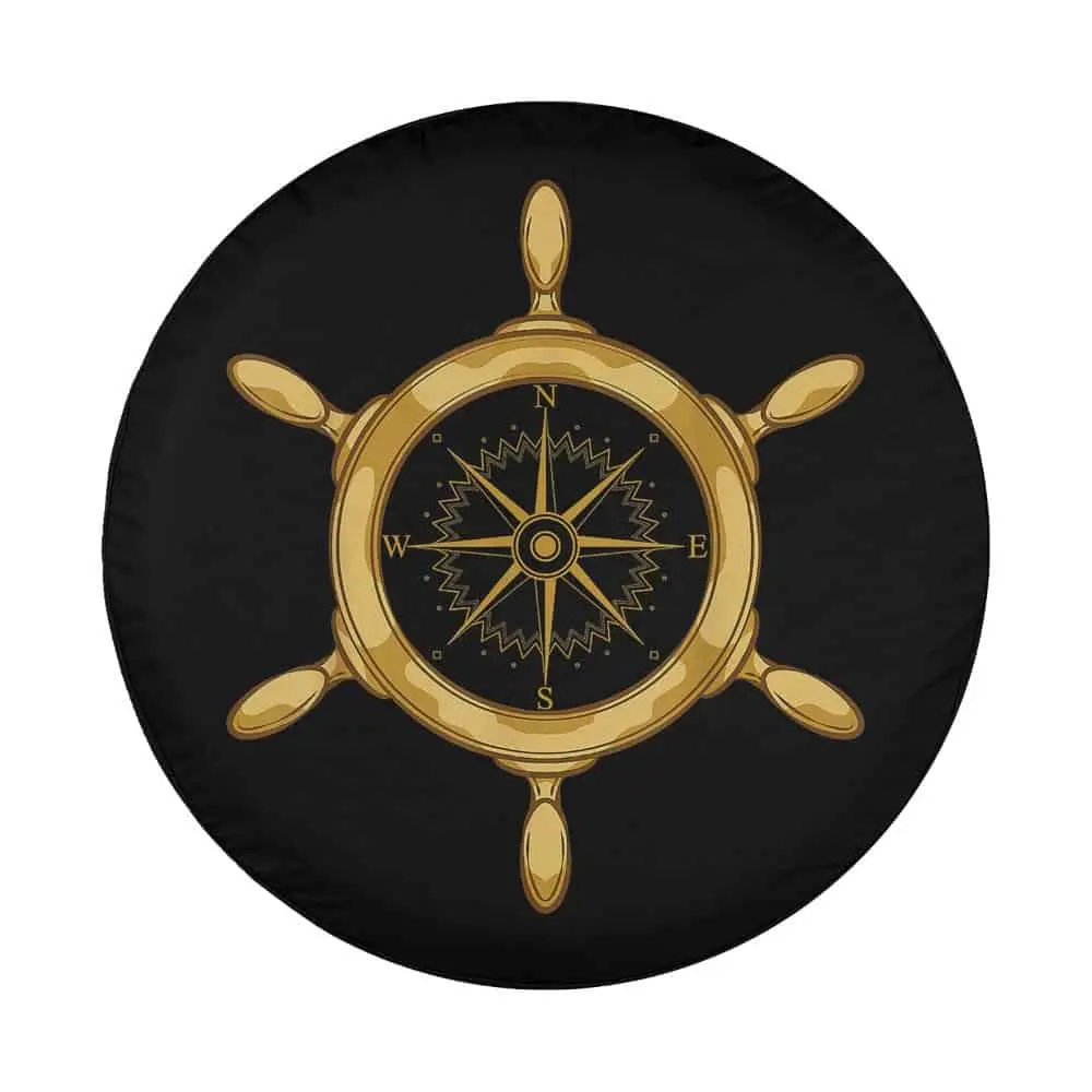 Gold anchor compass sailor wheel nautical design for Jeep Wrangler spare tire cover