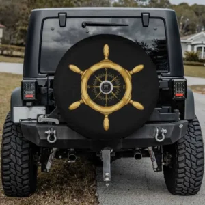 Gold anchor compass sailor wheel nautical spare tire cover with backup camera hole for Jeep Wrangler