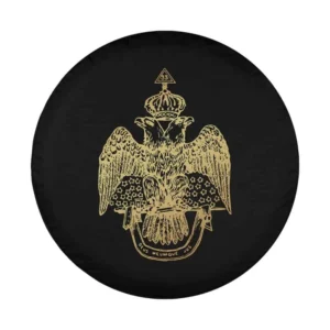 Gold double-headed eagle crown Scottish Rite 33rd Degree line art design