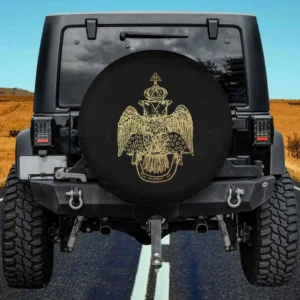 Gold double-headed eagle with crown Scottish Rite spare tire cover no camera hole
