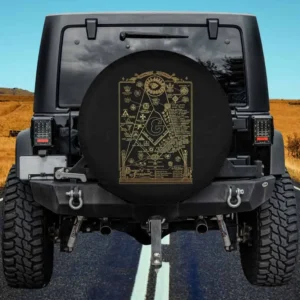 gold freemasonry chart square compass spare tire cover on Honda CRV with no camera hole