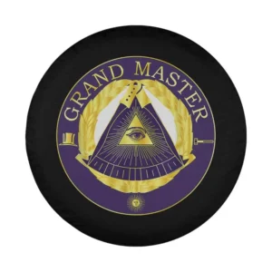 Masonic Grandmaster spare tire cover featuring gold laurel and all-seeing eye design