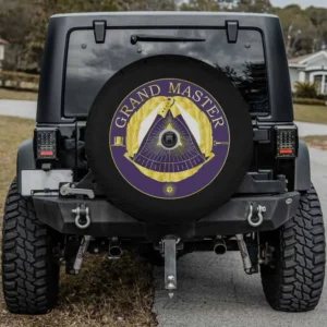Gold laurel and all-seeing eye Masonic Grandmaster spare tire cover with camera hole
