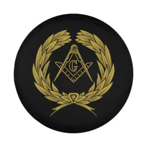 Gold laurel wreath Masonic square compass design for spare tire cover