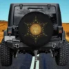 Gold Masonic compass and star Freemason spare tire cover on Jeep with no camera hole