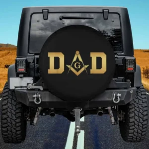 Gold Masonic symbol dad freemason spare tire cover for Jeep, SUV, RV, trailer