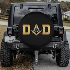 Gold Masonic symbol dad freemason spare tire cover with backup camera hole