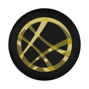 Gold Sanctum Sanctorum logo Marvel Comics graphic design on spare tire cover