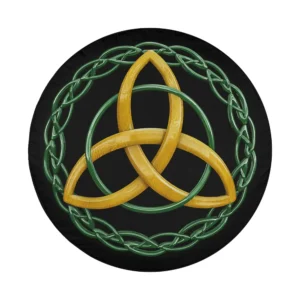 Gold trinity knot and green Celtic border design for St. Patrick's Day tire cover
