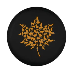 golden cat silhouettes maple leaf autumn spare tire cover design only