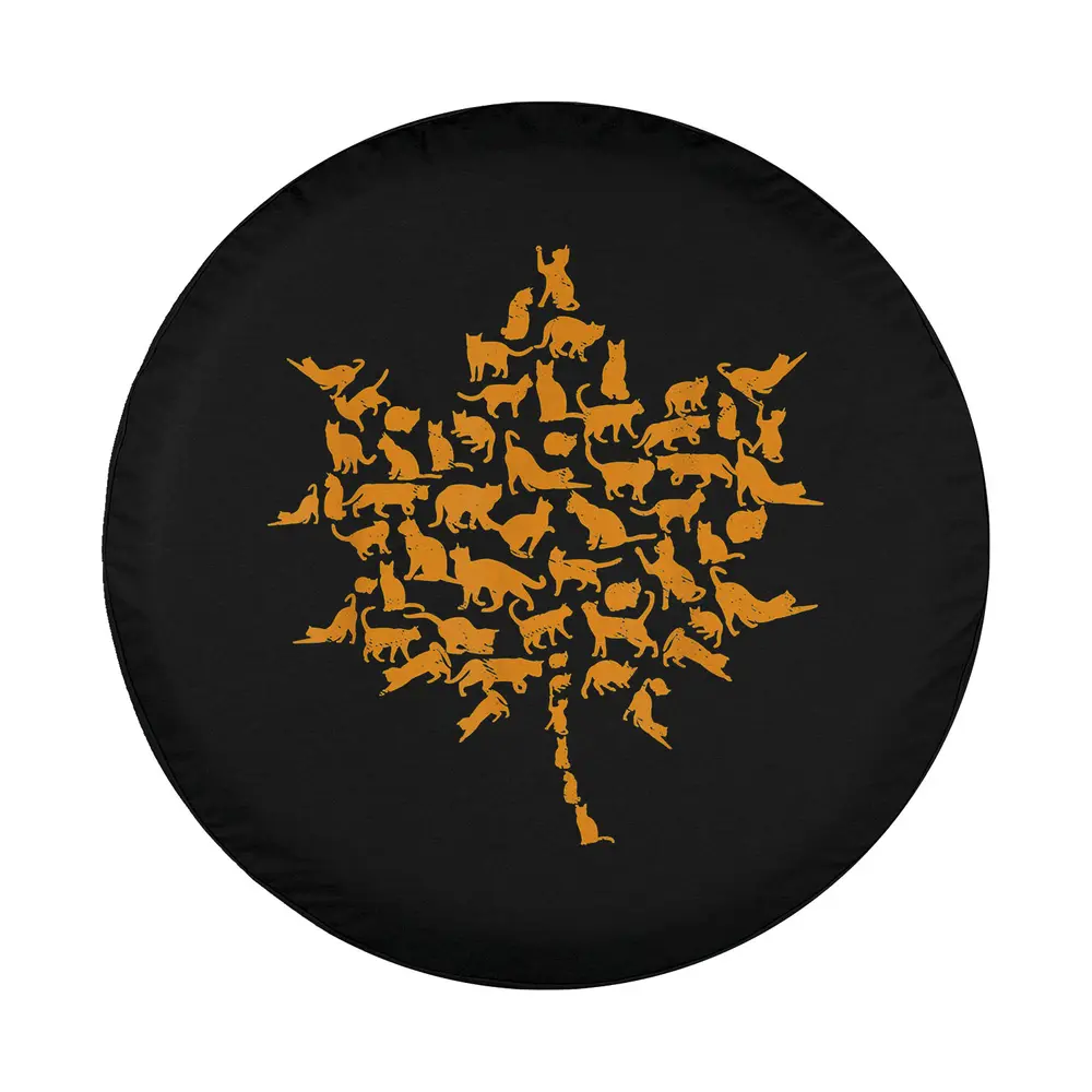 golden cat silhouettes maple leaf autumn spare tire cover design only
