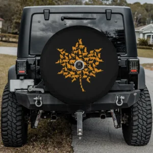 golden cat silhouettes maple leaf autumn spare tire cover with camera hole