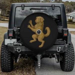 Golden Retriever crest renaissance heraldic medieval spare tire cover with backup camera hole