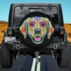 Golden retriever sugar skull dog day of the dead spare tire cover with no camera hole for Jeep, SUV, RV