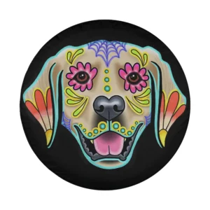 Colorful golden retriever sugar skull dog day of the dead Halloween tire cover design art