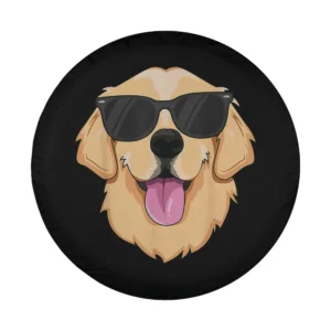 Cartoon golden retriever dog with sunglasses graphic design only