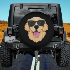 Golden Retriever cartoon dog with sunglasses spare tire cover for Jeep SUV RV