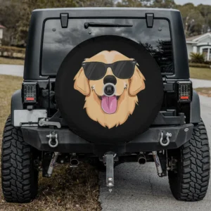 Golden Retriever sunglasses cartoon dog spare tire cover with camera hole option