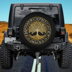 Golden tree of life with Celtic runes spare tire cover for Honda CRV, no camera hole