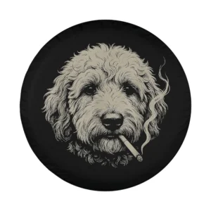Hand-drawn Goldendoodle smoking cigarette meme illustration