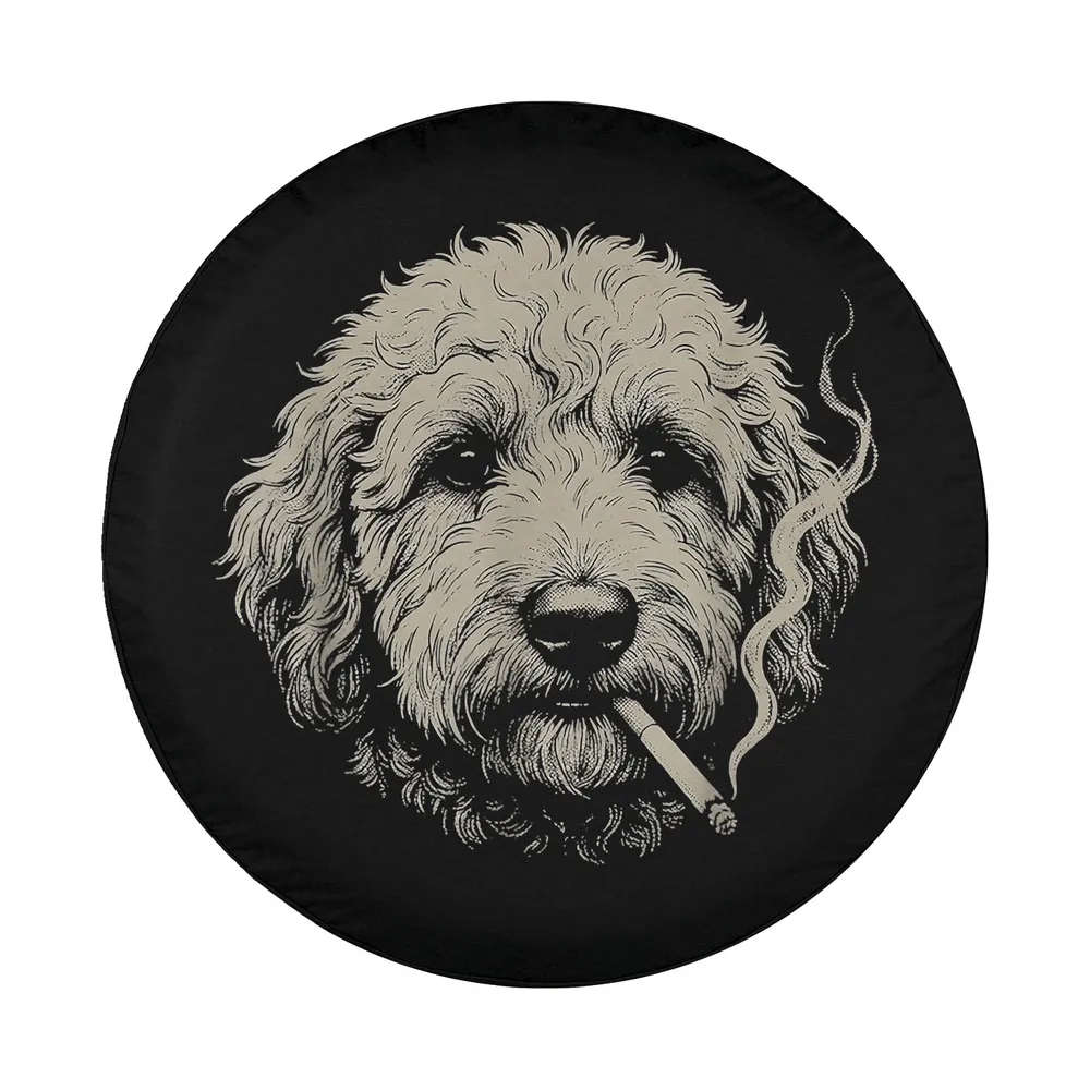 Hand-drawn Goldendoodle smoking cigarette meme illustration