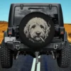 Goldendoodle smoking cigarette funny meme spare tire cover on Jeep