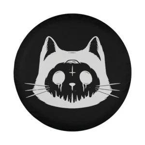 Gothic occult cross dripping eyes cat design for spare tire cover