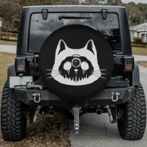 Gothic occult cross dripping eyes cat spare tire cover with backup camera hole option