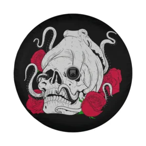 Halloween octopus and skull with red roses spare tire cover design only