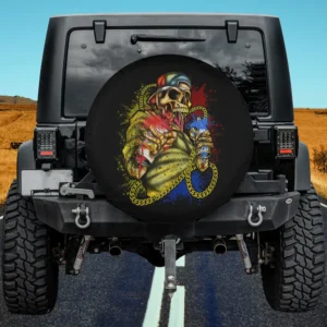 graffiti skeleton with gold chain and spray cans street art spare tire cover no camera hole