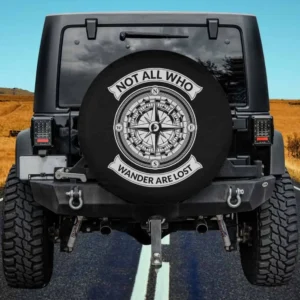 Graphic compass not all who wander quote spare tire cover for camper, Jeep, RV