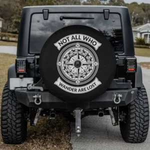 Graphic compass not all who wander quote spare tire cover with camera hole option