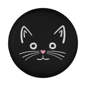 Minimalist gray cat face with heart nose design for spare tire cover