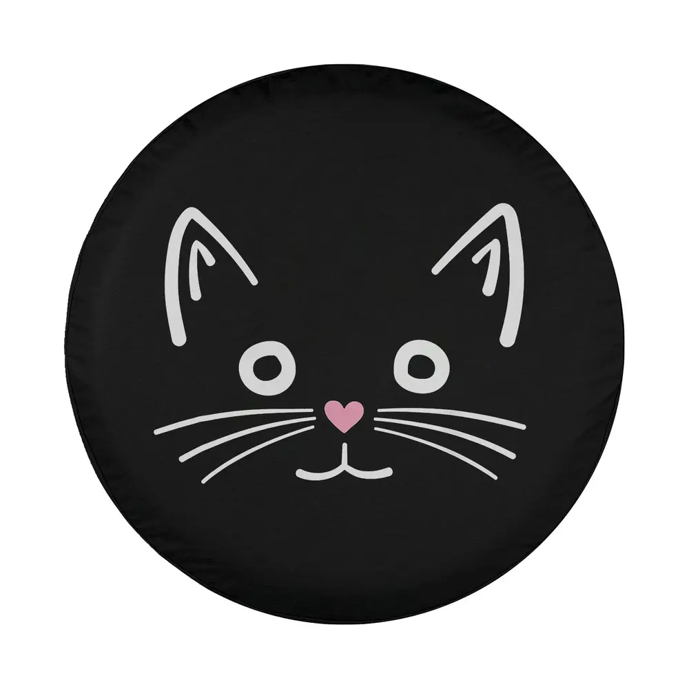 Minimalist gray cat face with heart nose design for spare tire cover