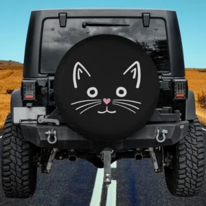 Gray cat heart nose face spare tire cover with cute minimalist design for Jeep, SUV, RV