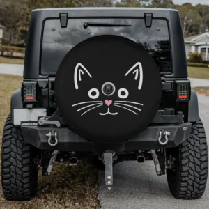 Gray cat heart nose face spare tire cover with backup camera hole for Jeep, SUV, RV